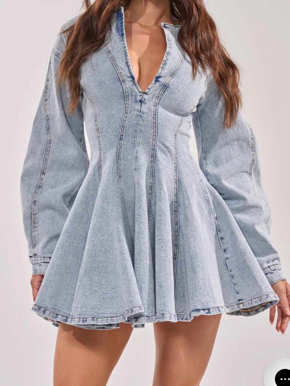 AKIRA Light Blue Denim Flared Mini Dress